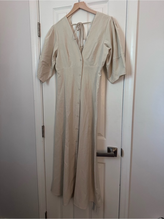 Commense Dresses & Skirts - Light Cream Button-Front Midi Dress with V-Neck